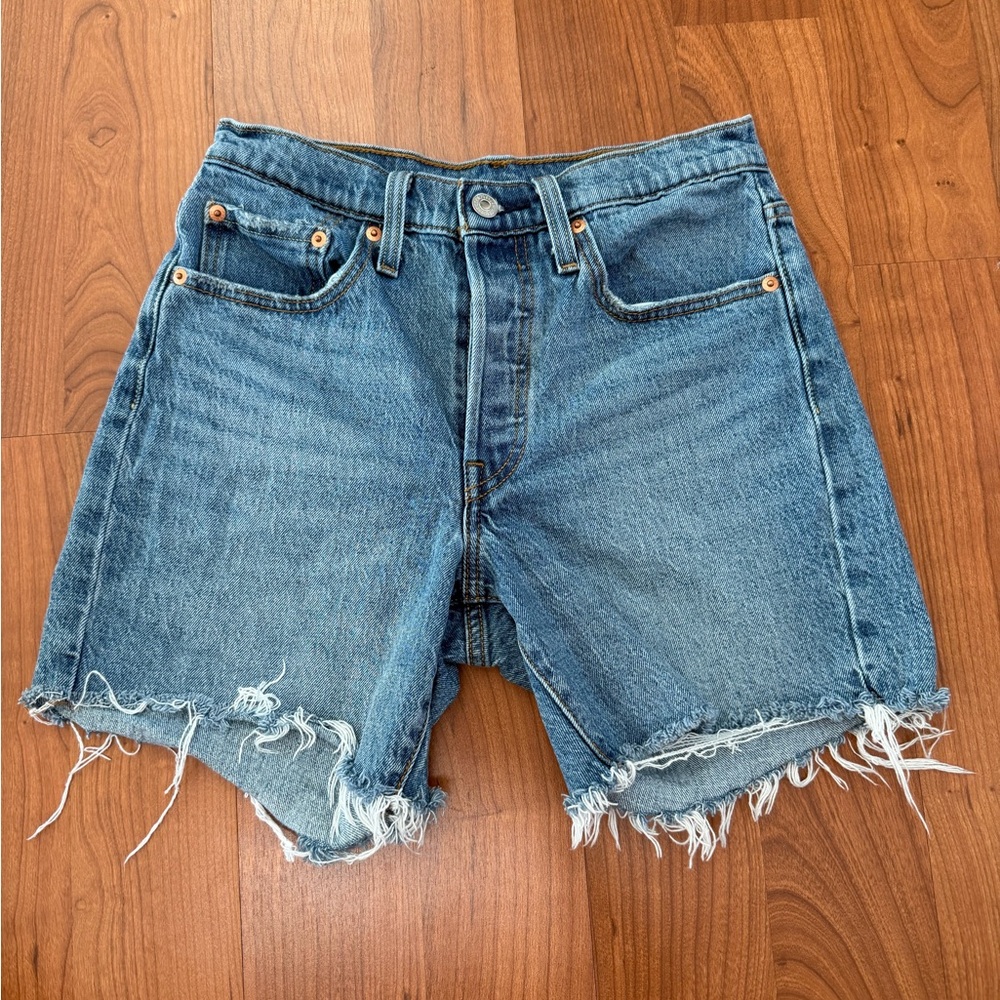 Levi’s 501 Mid-Thigh Denim Frayed Shorts